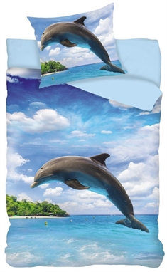 Børnesengetøj 150x210 cm - Delfin - Sengetøj med dyr - 100% bomuld